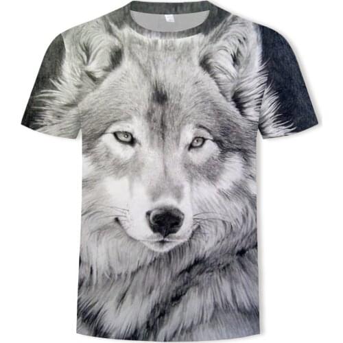 Summer hot sale wolf pattern 3D printing Harajuku mens T-shirt O-neck fashion all-match men and women with the same T-shirt