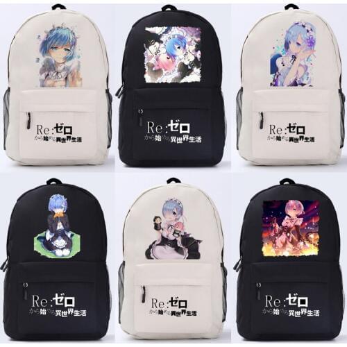 Hot Anime Re: Zero Kara Hajimeru Isekai Seikatsu Ram/Rem Emiliacosplay Backpack Oxford Student School Bags unisex