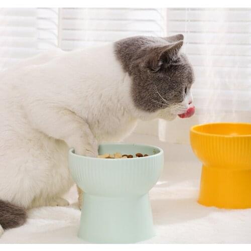 Ceramic cat bowl protect cervical spine cat bowl water bowl high foot cat food bowl pet bowl lovely anti overturn