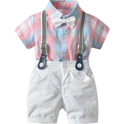 New Kids Baby Boy Clothes Sets Formal Tuxedo Gentleman Suit Plaid Romper Pants Outfits