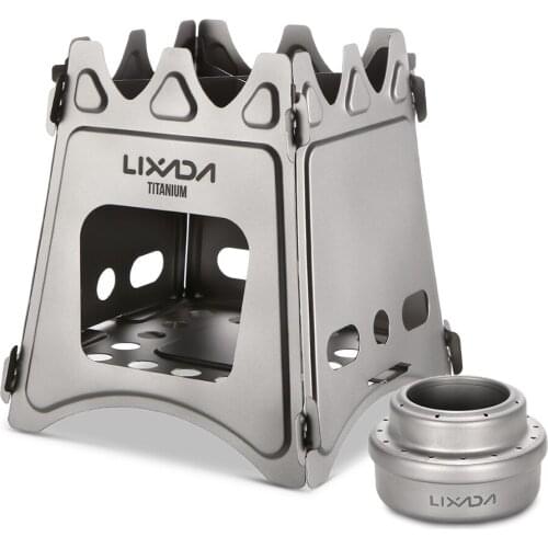 Lixada Compact Folding Titanium Wood Stove with Mini Alcohol Stove for Outdoor Camping Cooking Picnic