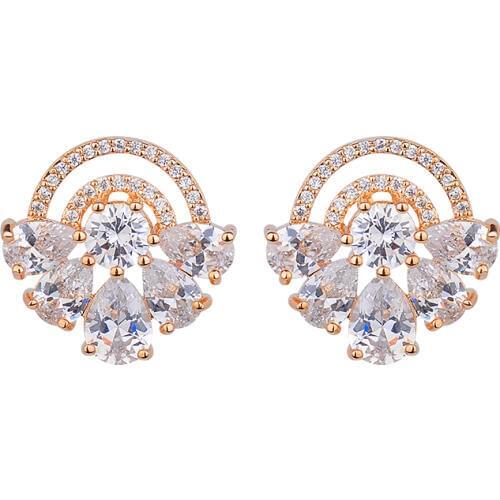Round Flower Waterdrop Stud Earrings Rhinestone Zircon Earrings For Woman Jewelry GLE5605