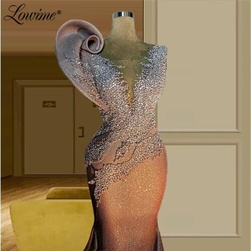 Lowime Handmade Beaded Mermaid Evening Dresses Long Women Party Gowns 2021 Custom Made Plus Size Dubai Arabic Prom Dresses Robe
