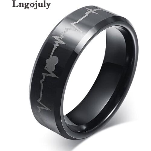 Fashion 8MM Wedding Ring For Man Tungsten Carbide Rings Heartbeat Bands Jewelry Accessoeries Engagement Mens Ring For Party