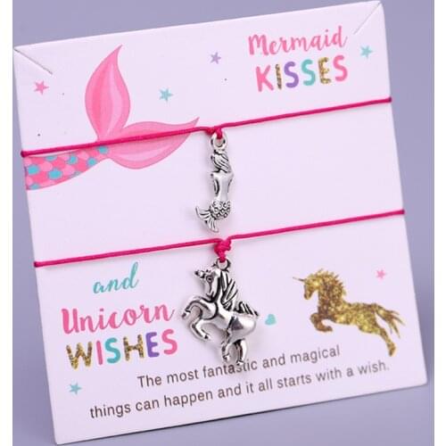 A Set-Unicorn Mermaid Horse Bracelets Heart Best Friends Mother Daughters Women Jewelry Gift Drop Shipping