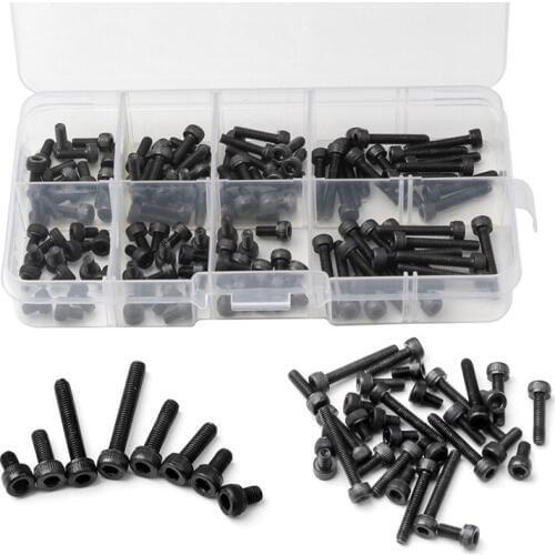 120PCS M3* 4-20 Screws Assortment Kit Black Carbon Steel Hexagon Hex Cylinder Head Bolt Screw