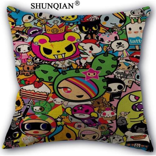 Tokidoki Pillowcase Cotton Linen Square Zippered Pillow Cover For Office,Family Customize Your Picture 45x45cm one side
