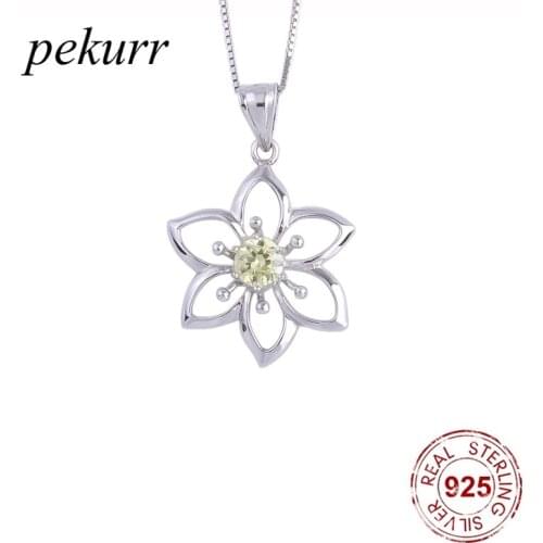 Pekurr 925 Sterling Silver Topaz Gems Lotus Flower Necklaces For Women Hollow Sunflower Pendants Wedding Fashion Jewelry