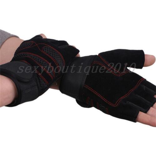 Genuine Leather Mens Half Finger Crossfit Gloves Non Slip Gym Fitness Gloves Dumbbell Sports Bodybuilding Weight Lifting Gloves