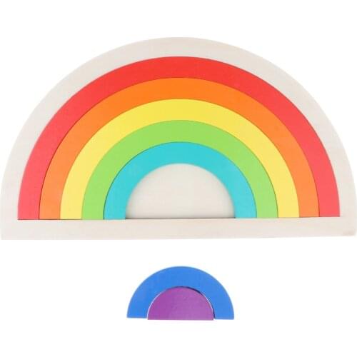 Prettyia Wooden Rainbow Building Blocks Educational Montessori