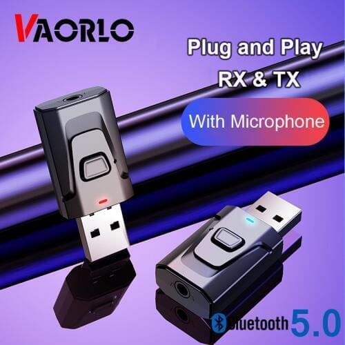 VAORLO 5.0 Receiver and Transmitter With Microphone Bluetooth Audio Receiver For Headphones TV 3.5 AUX Jack Stereo Music Adapter