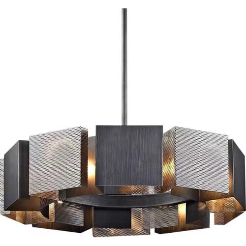 Postmodern Luxury Black Metal Round LED Chandelier Nordic Simple Iron art Living room Lighting Dining Room Bedroom Hanging lamp