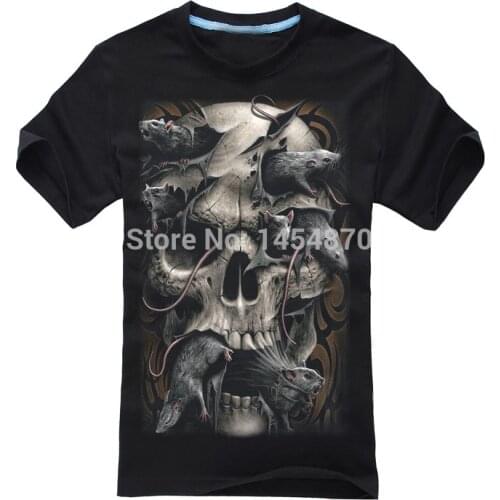New Super Cool 3D Dark Gothic Black Skull Mouse Rock Brand men women shirts mma shirt fitness 100%Cotton Suck Punk