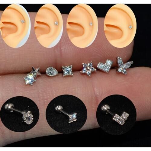 1Pc Ear Tragus Cartilage Helix Earring Stud Zircon Flower Lip Labret Rinngs Stud Piercing Hot Sale Body Jewelry