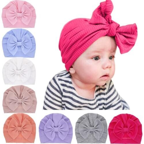 Lovely Solid Bow Baby Hat Soft Girl Hat for Girls Turban Infant Toddler Caps Newborn Bonnet Headwraps Kids Hat Beanie Baby Cap