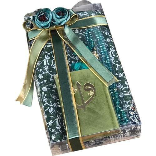 GREAT GIFT Luxury Silk Ahu Prayer Rug + Crystal Rosary + Large Pocket Size Quran AcetatePRAYER COVER EASY TO USE FREE SHİPPİNG