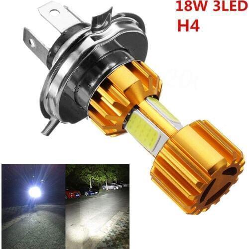 Motorcycle Headlight White Light Bulb H4 18W LED 3 COB 2000LM 6000K Hi/Lo Beam Light Motorbike Head Lamp Hi-Lo lights Moto DRL