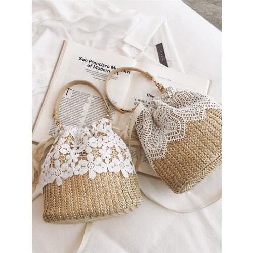 Fresh Straw Storage Bag Fairy Rattan Outdoor Beach Holiday Portable Storage Bag Cosmetic Mobile Phone Portable Storage