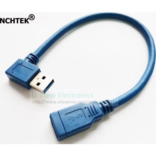 Left Angled 90 Degree USB3.0 A Male to Female Extension Cable BLUE About 30CM/Free Shipping/2PCS