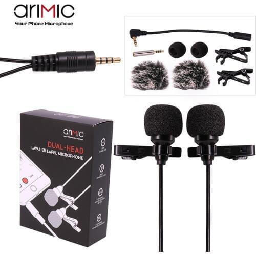 Ulanzi AriMic 6m Dual-Head Lavalier Lapel Clip-on Microphone for Lecture or Interview for Smartphone Mobile phone and Tablets