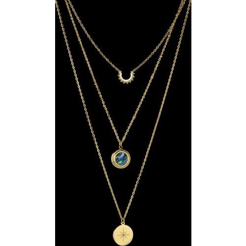 Stainless Steel Vintage Single LayerGold Color Shell Compass Three Layer Necklace For Girlfriend Women Gift Daily Jewellery Gift