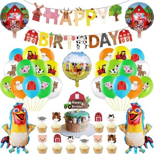 La Granja Zenon Balloons Dairy Farm Cow Pig Sheep Horse Chick Happy Birthday Banner Party Animal Dream Rangeland Cake Topper Toy