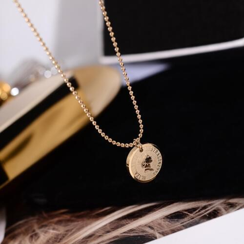 YUN RUO Rose Gold Color Vintage Queen Coin Pendant Necklace Fashion Titanium Steel Jewelry Woman Gift Never Fade Drop Shipping