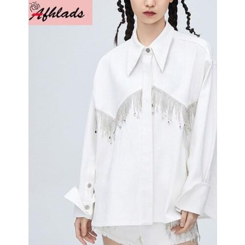 Designer High Quality Diamond Chain White Denim Outerwear Womens Long Sleeve Single Breasted Casual Popular Coats Jacket