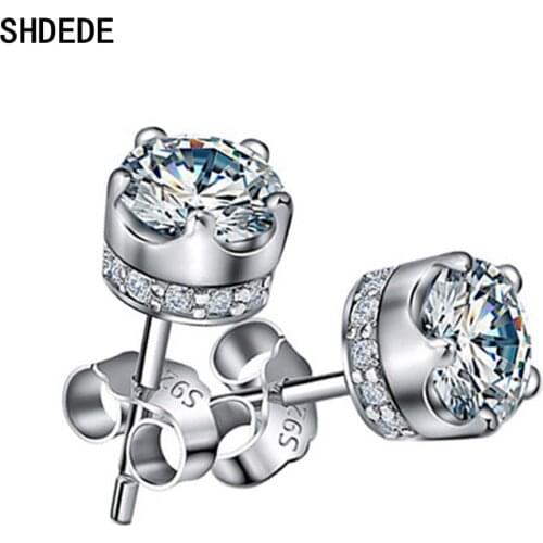 SHDEDE 925 Sterling Silver Crowne Stud Earrings For Women Embellished With Crystals From Swarovski Party Gift Fashion Jewelry