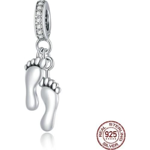 925 Sterling Silver Little Feet Charm for Original Bracelet & Bangle Women Silver beads Jewelry Making Gift Dropshipping