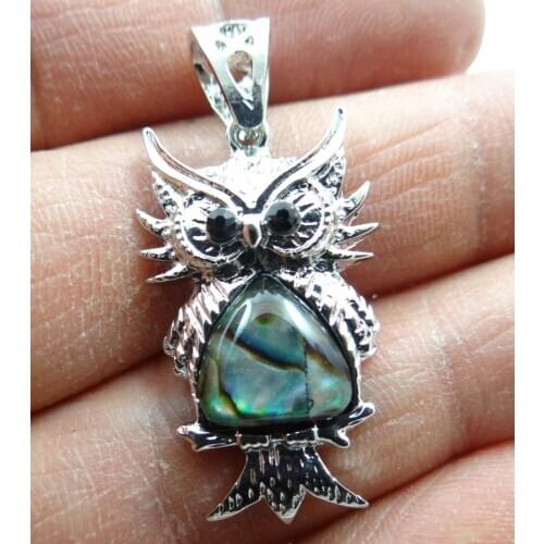 Natural Paua Abalone Shell owl Bead Pendant Alloy Jewelry making necklace for Women Vintage Jewelry Friendship Gifts F17
