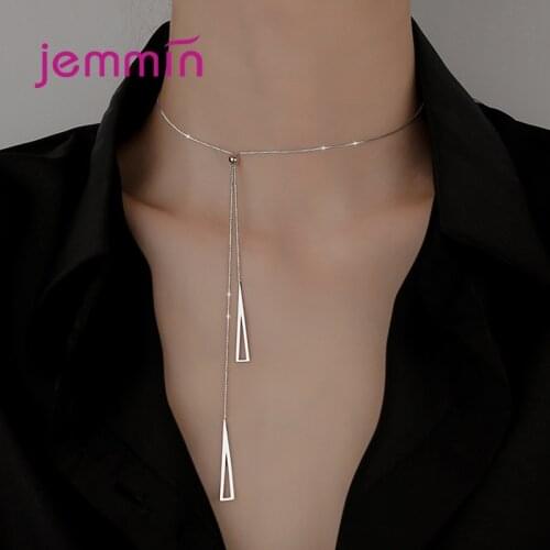 New Adjustable Geometric Necklace for Women Real 925 Sterling Silver Triangle Clavicle Chain Pendant Necklace Fine Jewelry Gifts