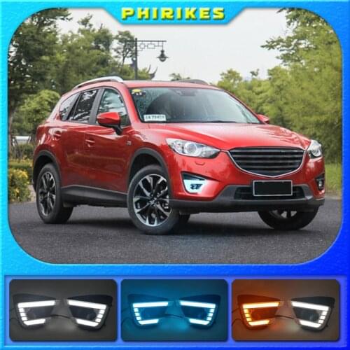 1Pair DRL For Mazda cx-5 cx5 2012 2013 2014 2015 2016 led daytime running light turn signal yellow 12V fog lamp