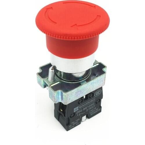 1pcs XB2 BS542 Red Mushroom Head Emergency Stop Pushbutton Switch Turn to Release 1 NC Rotate Reset 22mm Mounting Hole
