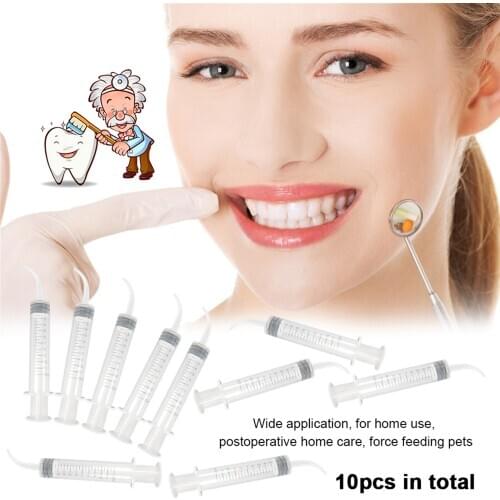10Pcs 12ML Plastic D ental Irrigation Aspirating Syringe Rinse Teeth Whitening Flexible Composite Resin for Measuring