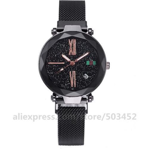 100pcs/lot Calendar Magnetic Belt Wrist Watch Starry Sky Mesh Band Quartz Watch Hot Selling Women Watch Factory Price Wholesale