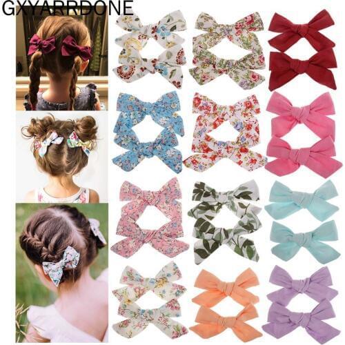 2pcs/1pair Bow Hairpins Floral Fabric Hair Clips 14 Colors Bowknot Barrettes For Girls Hair Accessories Kids Headwear Cotton 8cm