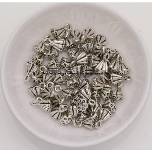 50Pcs/Lot) Zinc Alloy Tibetan Silver European Charm Lotus-Shape Pendant Size 7X6mm HA5211B