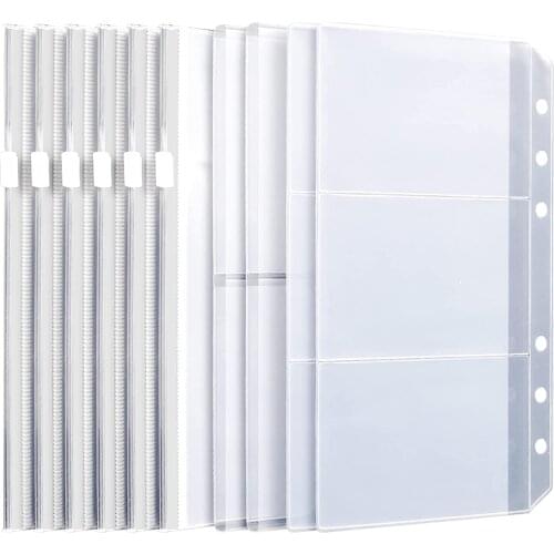 6 Pieces A6 Binder Zipper Pockets Personal Index Pockets 6-Ring Binder Plastic Zipper Pockets/Bill Pouch for 6-Ring Notebook