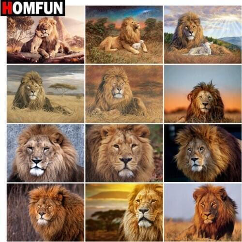 HOMFUN DIY 5D Diamond Painting ‘’Lion grassland" Full Diamond Embroidery Sale Picture Of Rhinestones For Festival Gifts