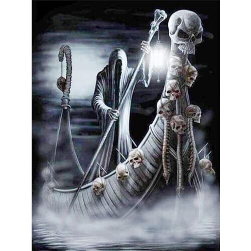 Skeleton Ship Drim Reaper Diamond Painting Round Full Drill DIY Mosaic Embroidery 5D Cross Stitch Halloween Portrait Pattern
