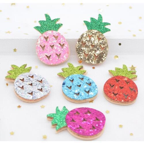 12Pcs 30*48mm Padded Glitter Fruit Pineapple Applique for DIY Crafts Headwear Girl Hair Clips Bow Decor Accessories Patches L14