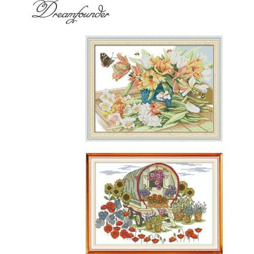 Butterflies love flowers 16 Flower car cross stitch kit aida 14ct 11ct count print canvas stitches embroidery DIY handmade needl