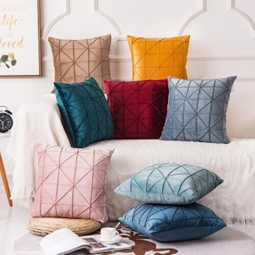 Modern Velvet Embroidery Geometric Lattice Cushion Cover Simple Home Decorative Sofa Throw Pillowcase Living Room Bedroom