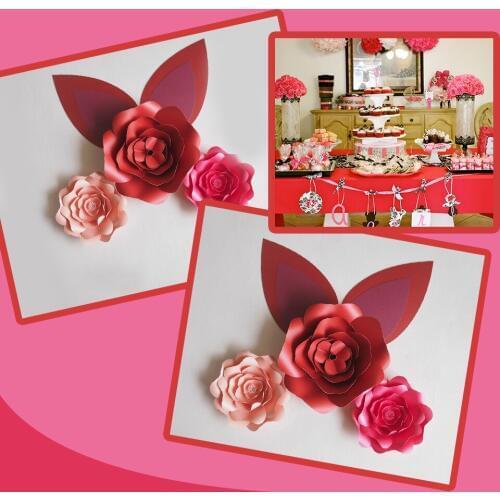 DIY Large Giant Paper Flowers Rose Fleurs Backdrops 3PCS+ 2 Ears For Wedding Decorations Nursery Kids' Birthday Video
