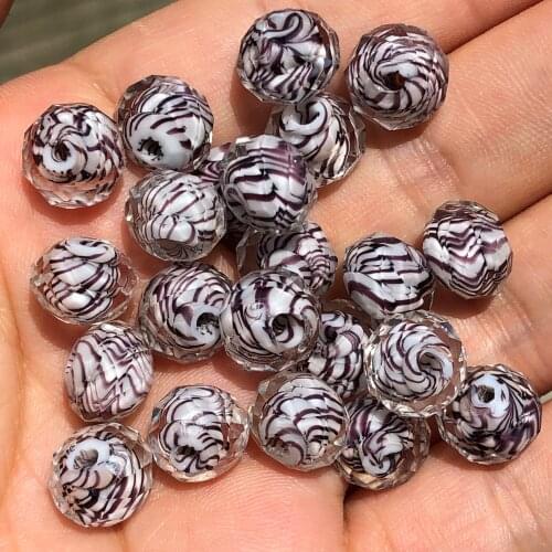 10mm Murano Transparent Faceted Rondelle Purple Stripes Lampwork Crystal Glass Beads For Bracelet Making Diy Accessories