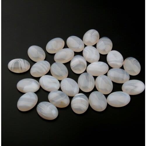 10Pcs 10*14/13*18/12*16mm Natural Stone Cabochon Beads Oval White Striped Agates Created Beads For Jewelry Making Ring