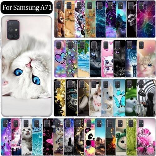 For Samsung A71 Case 2019 Soft TPU Clear Phone Back Cover For Samsung Galaxy A71 silicone Cases A 71 A71 Paint Cute Cartoon Cat