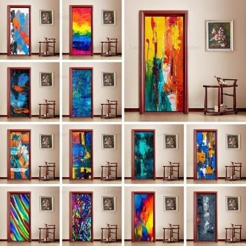 Colored Graffiti Block Waterproof Wallpaper PVC Poster Print Picture For Bedroom Paste Home Decor Decal Poster 3D Door Sticker