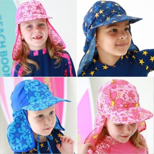 Childrens Summer Beach UV Cut Cap 1-12 Years Baby Hat Boys Girls Kids Swimming Cap Breathable Neck Protection Outdoor Sun Hat